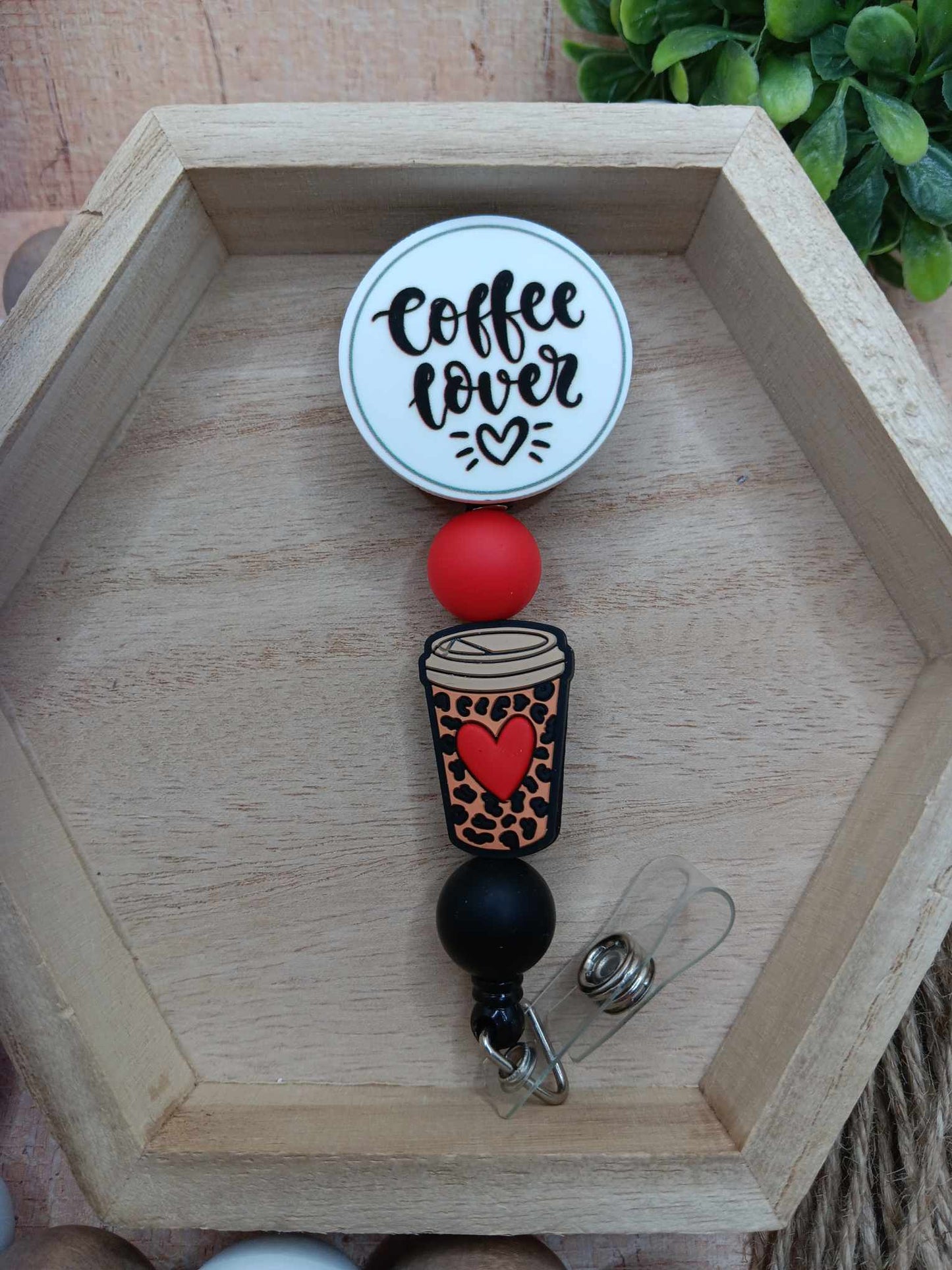 Coffee Lover Beaded Badge Reel