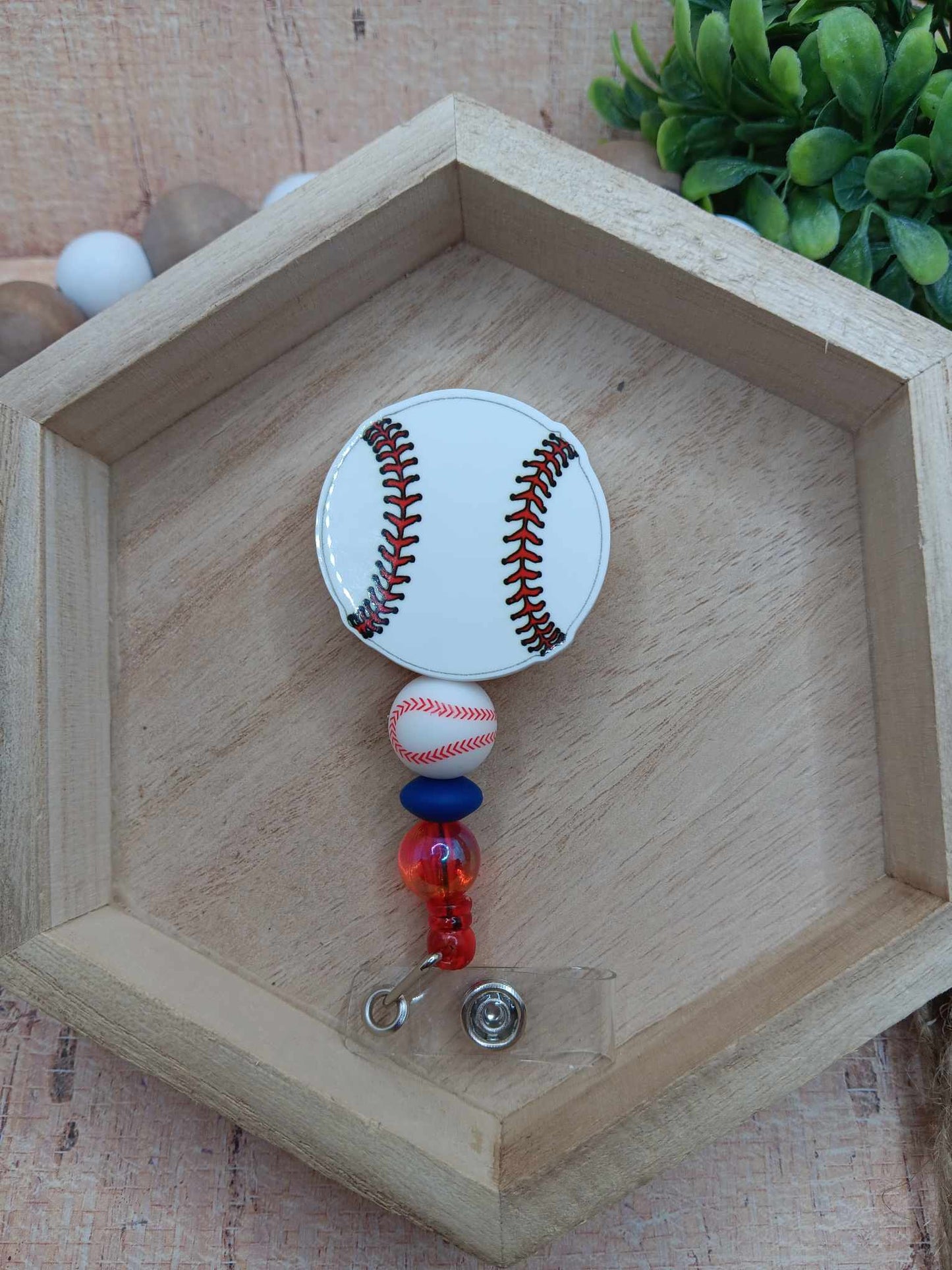 Baseball Beaded Badge Reel