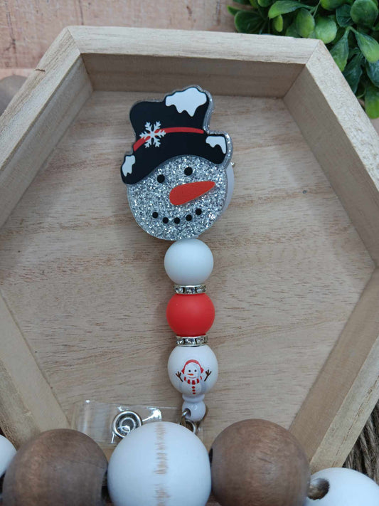 Glitter Snowman Beaded Badge Reel