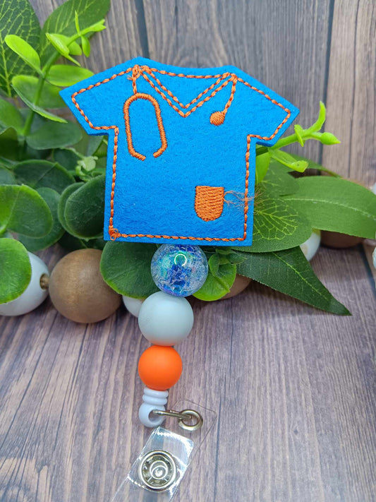 Blue Scrubs Beaded Badge Reel