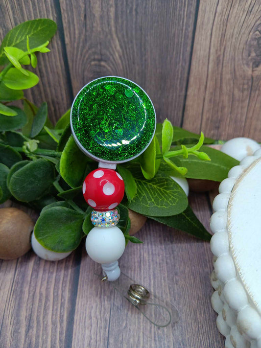 Green Glitter Beaded Badge Reel