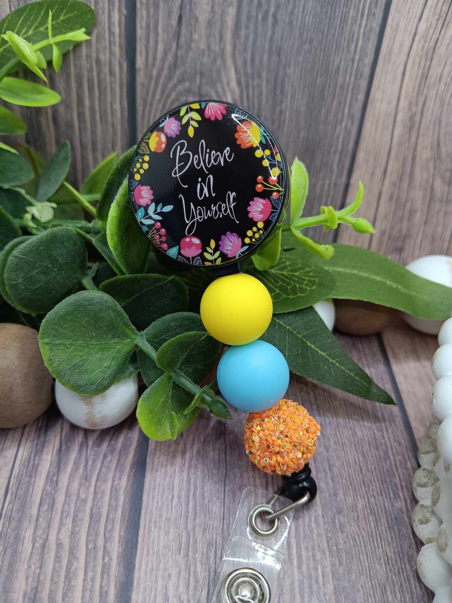Believe in Yourself Beaded Badge Reel