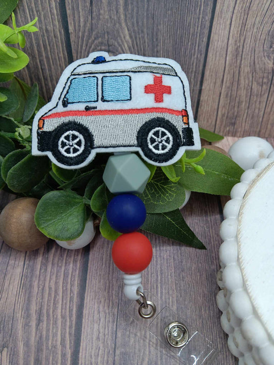 Embroidered Ambulance Beaded Badge Reel