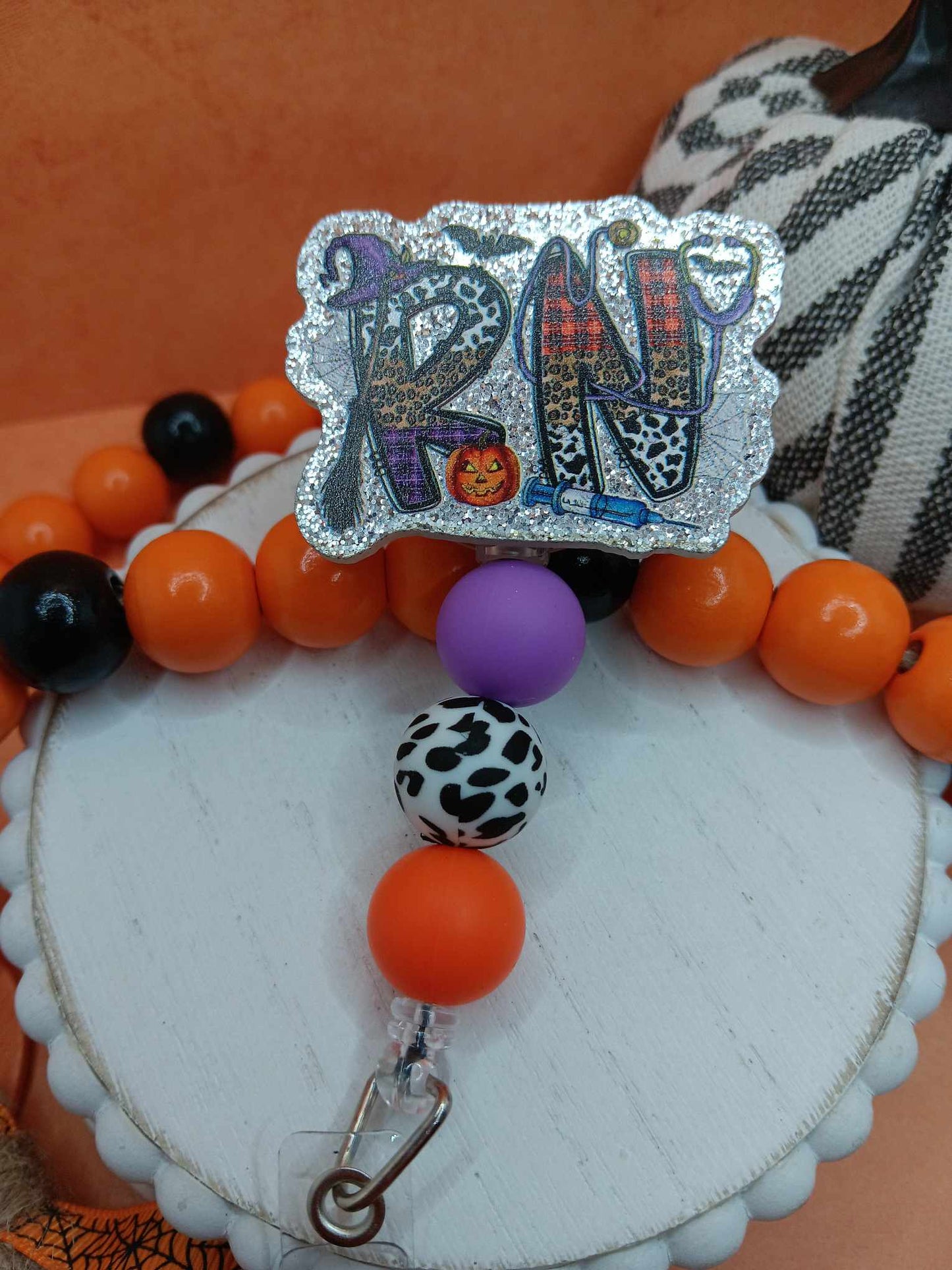 RN Halloween Themed Beaded Badge Reel