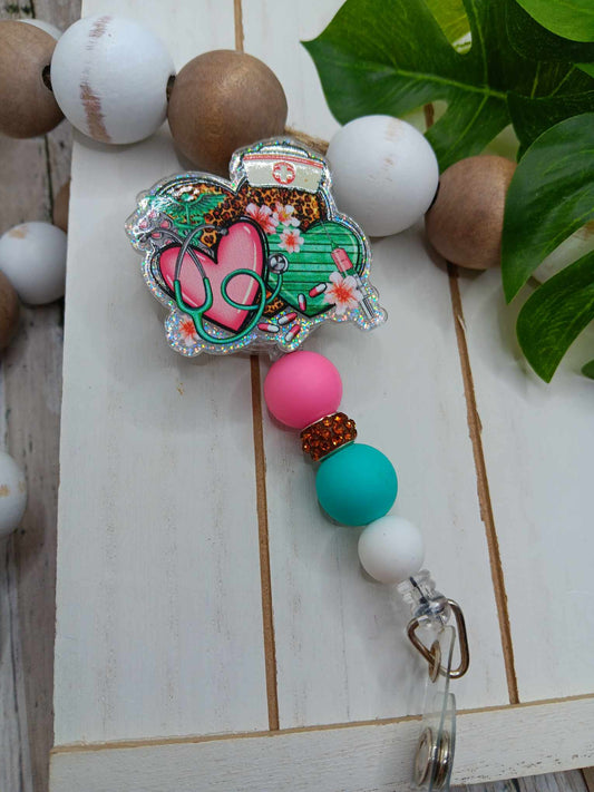 Nurse Themed Beaded Badge Reel