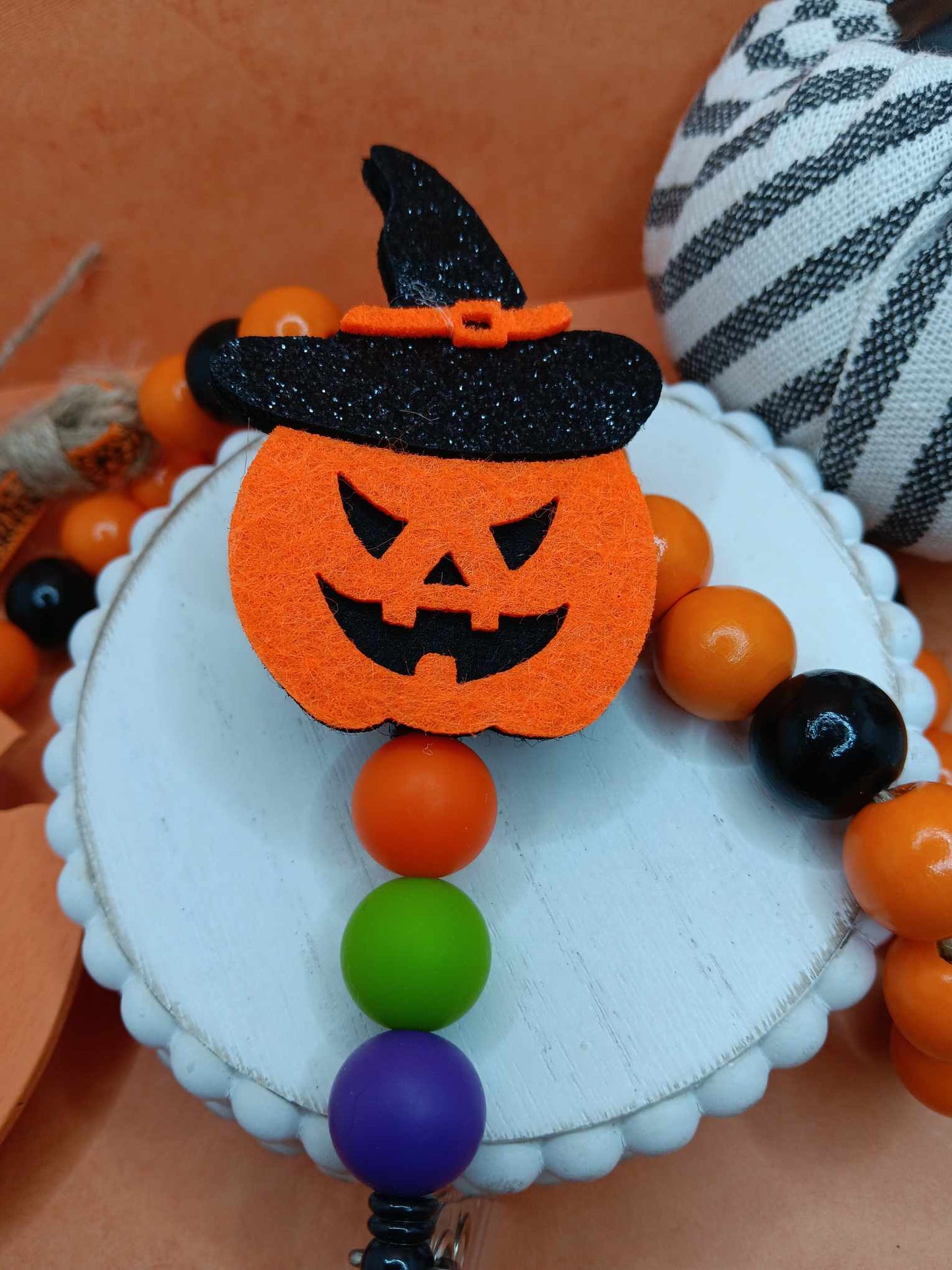 Jack O' Lantern Beaded Badge Reel