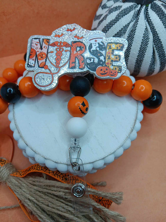 Nurse Halloween Beaded Badge Reel