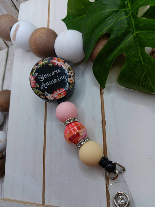 You Are Amazing Beaded Badge Reel