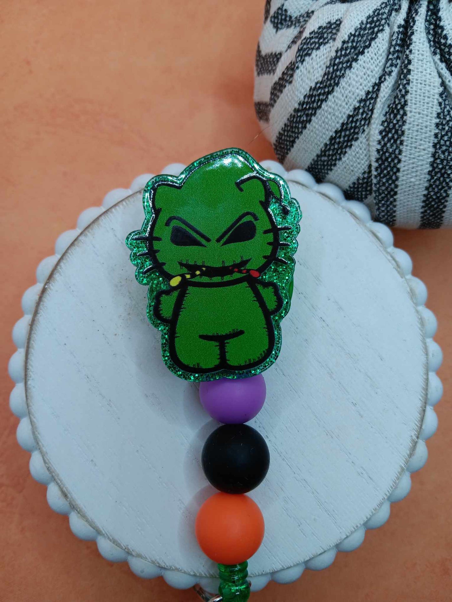 Green Glittery Halloween Beaded Badge Reel