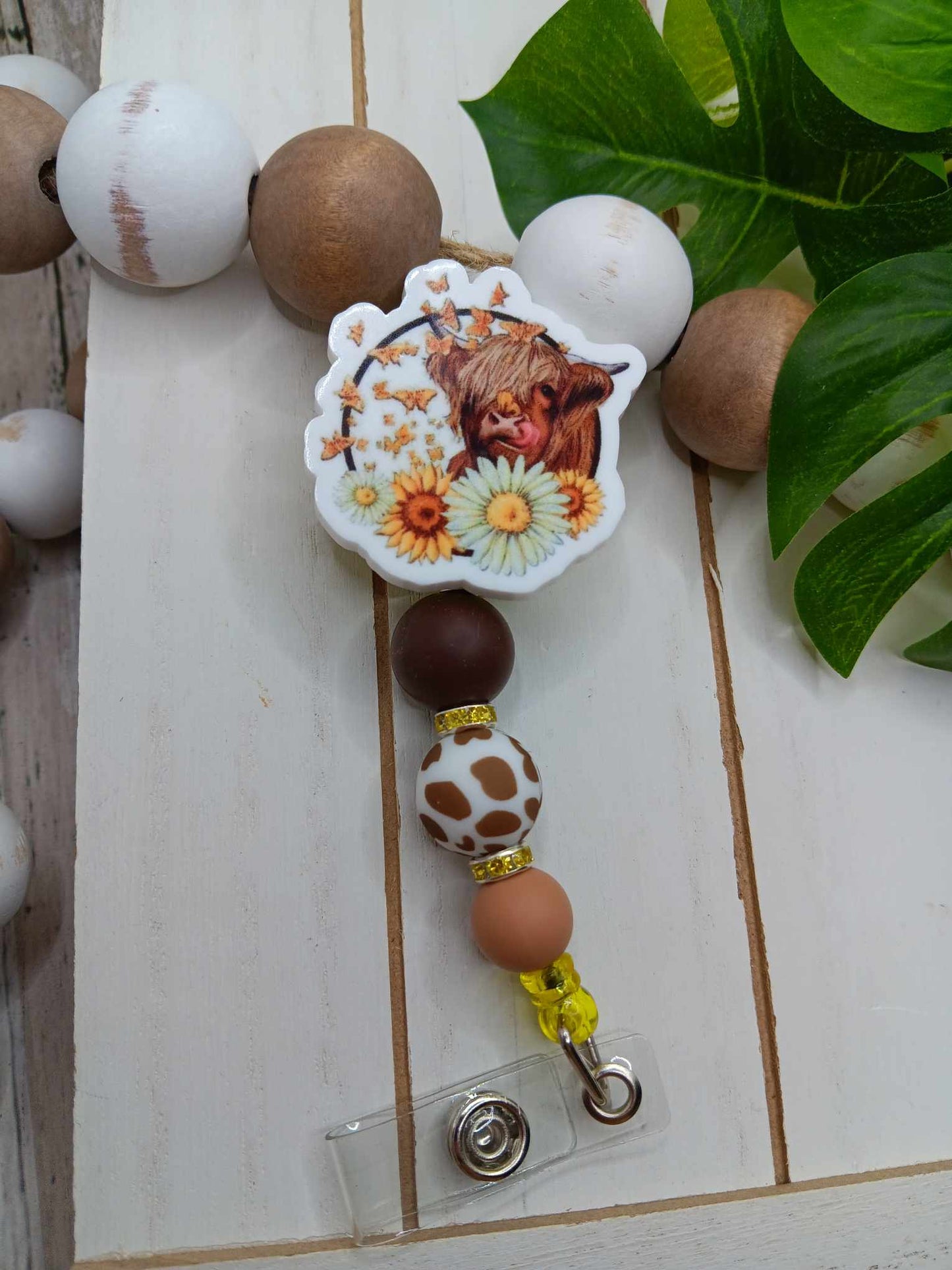 Cow Themed Beaded Badge Reel