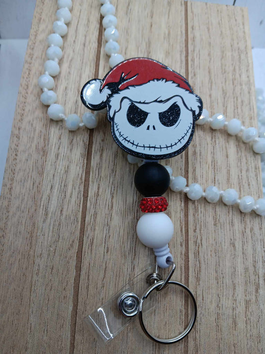 Spooky Santa Christmas Beaded Badge Reel