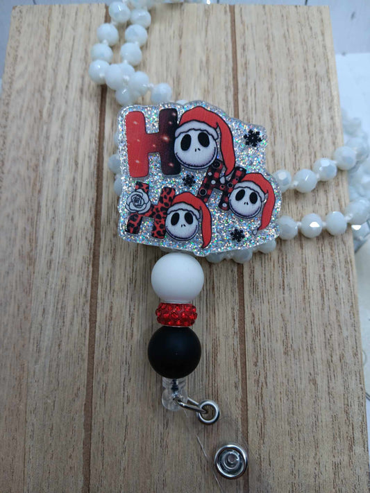 HO HO HO Glitter Beaded Badge Reel