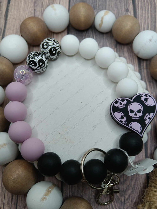 Black & Purple Skeleton Beaded Wristlet