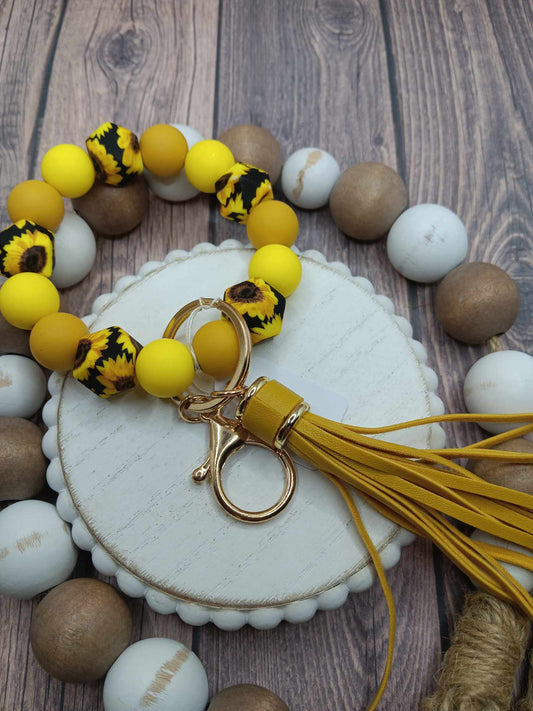 Sunflower Beaded Wristlet w/ Tassel