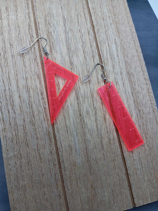 Pink Ruler Themed Earrings