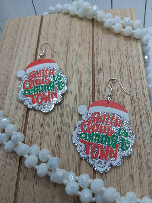 Santa Clause is Comin to Town Glitter Earrings