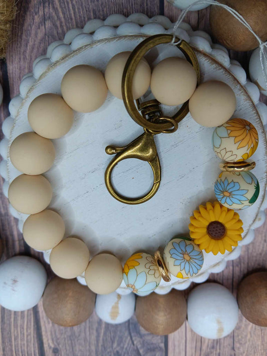 Floral Themed Sunflower Beaded Wristlet