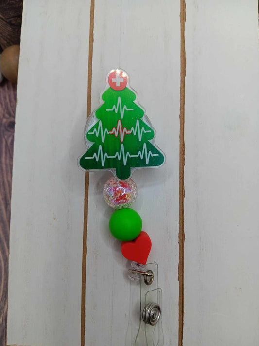 Christmas Tree Nurse Beaded Badge Reel