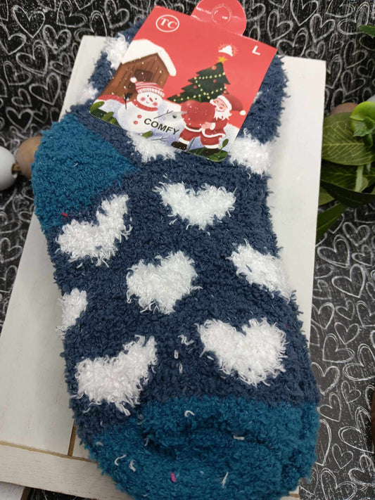 Navy Heart Fuzzy Children's Socks
