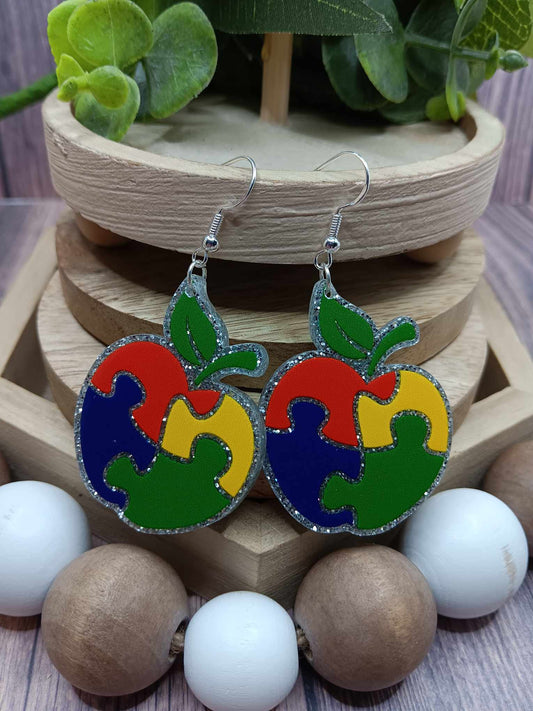 Glitter Autism Apple Earrings