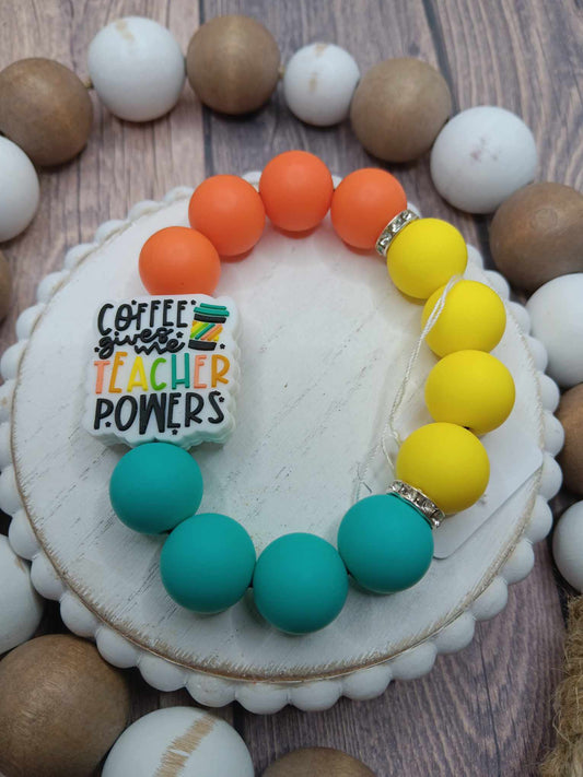 Coffee Gives me Teacher Powers Beaded Wristlet