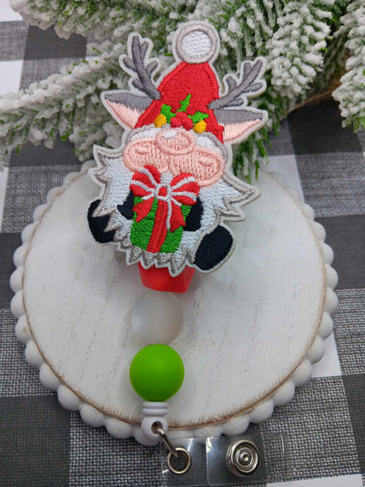 Embroidered Christmas Gnome Beaded Badge Reel