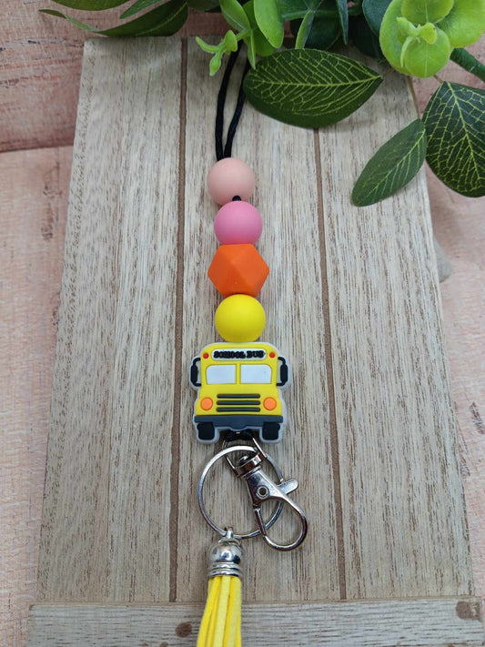 School Bus Beaded Lanyard