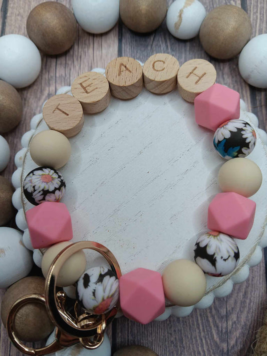 Teach Wooden & Silicone Beaded Wristlet