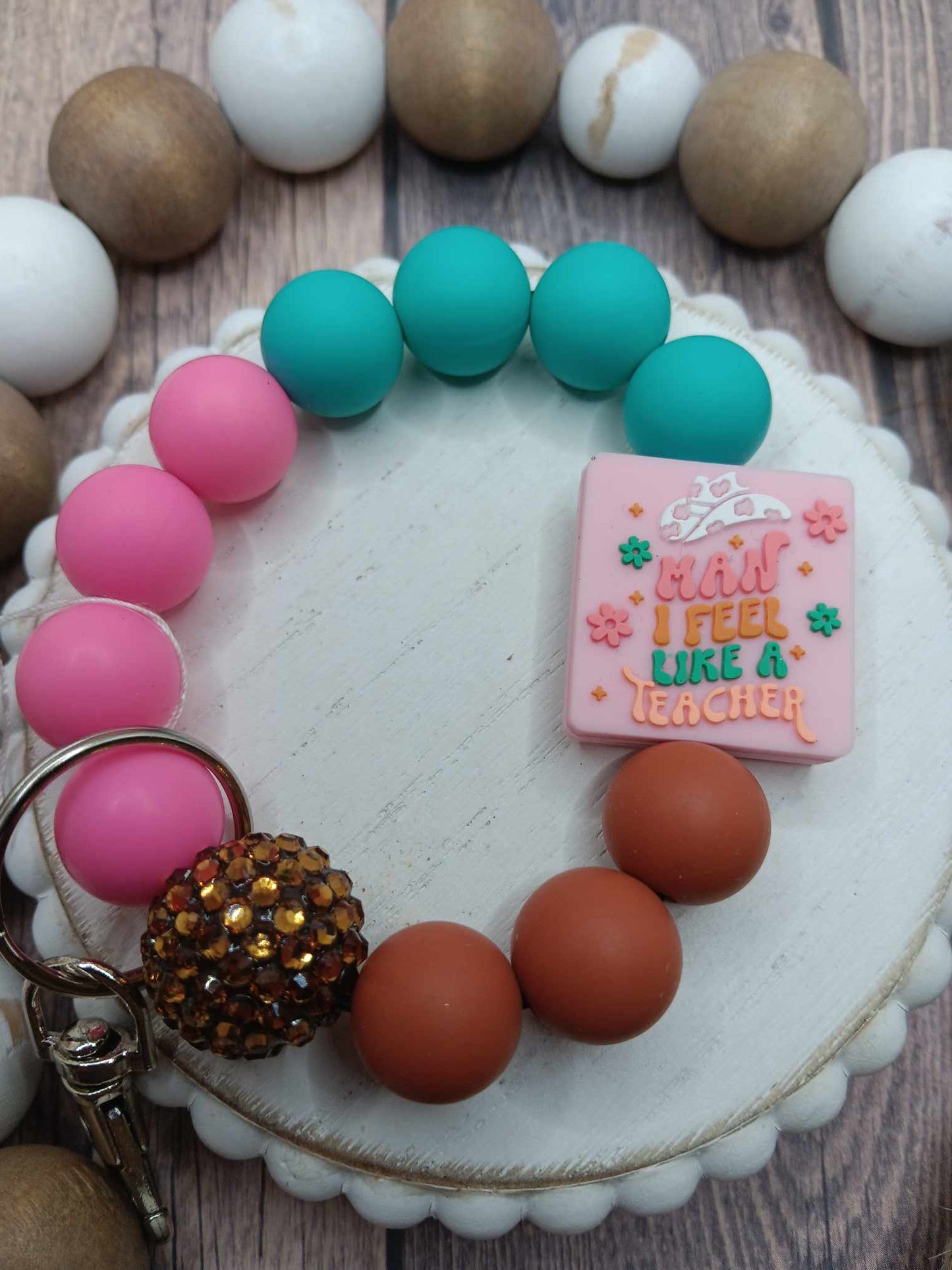 Man I Feel like a Teacher Beaded Wristlet