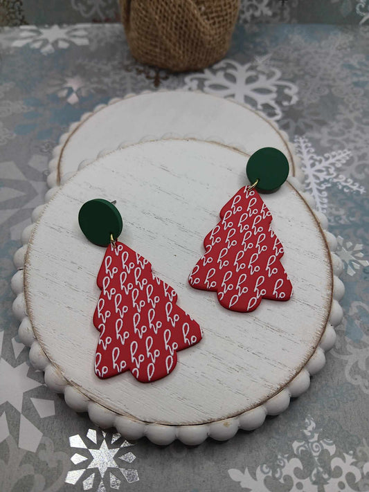 Red Christmas Tree Fa la la la la Earrings