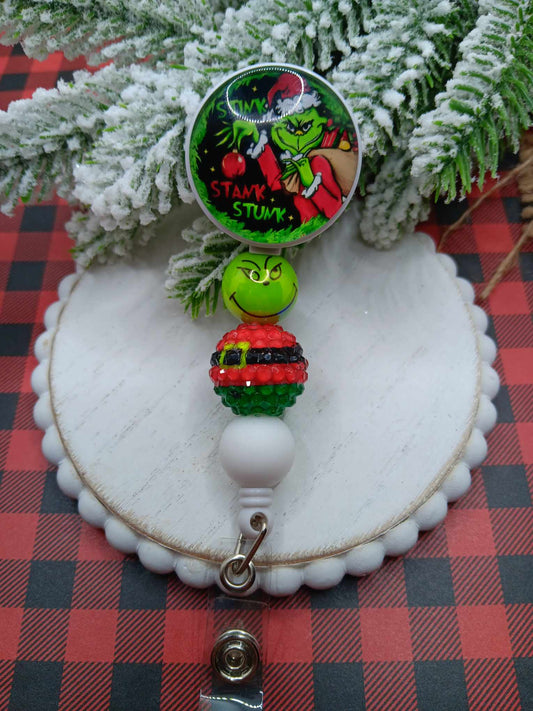 Green Man of Christmas Beaded Badge Reel