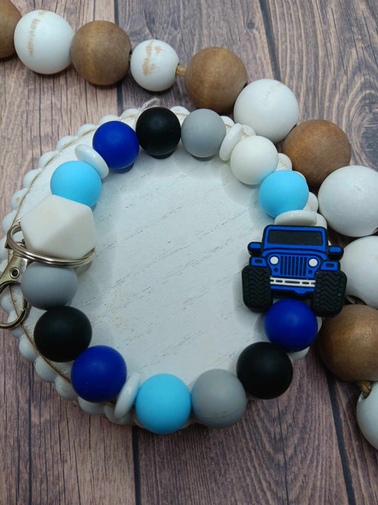 Blue Truck Beaded Wristlet