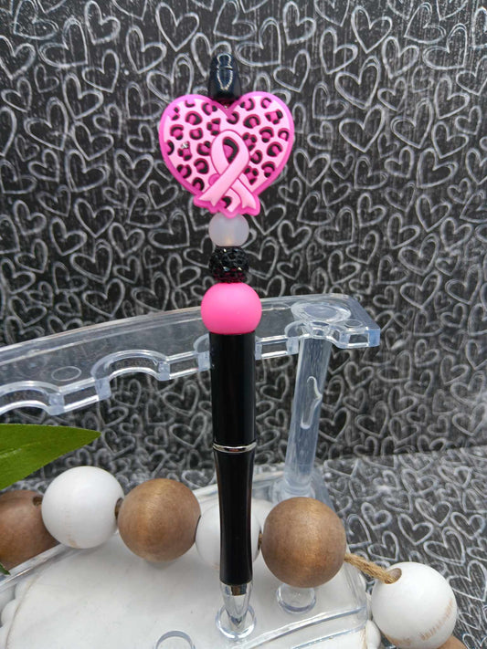 Leopard & Pink Ribbon Beaded Breast Cancer Awareness Ink Pen