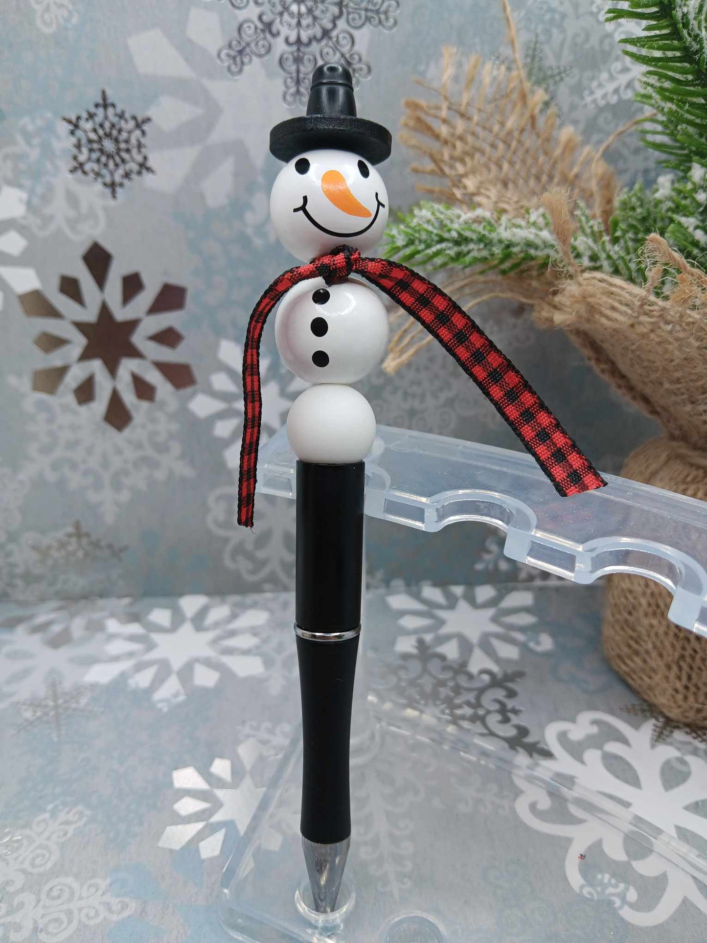 Black Snowman Beaded Ink Pen