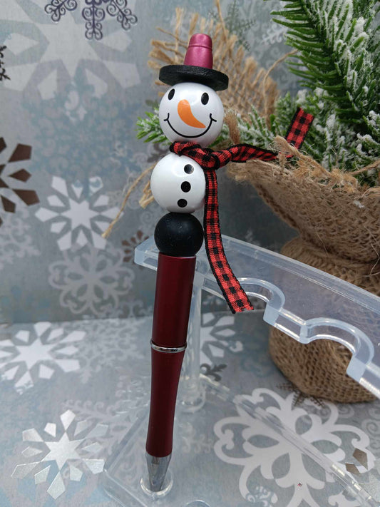 Red Snowman Beaded Ink Pen