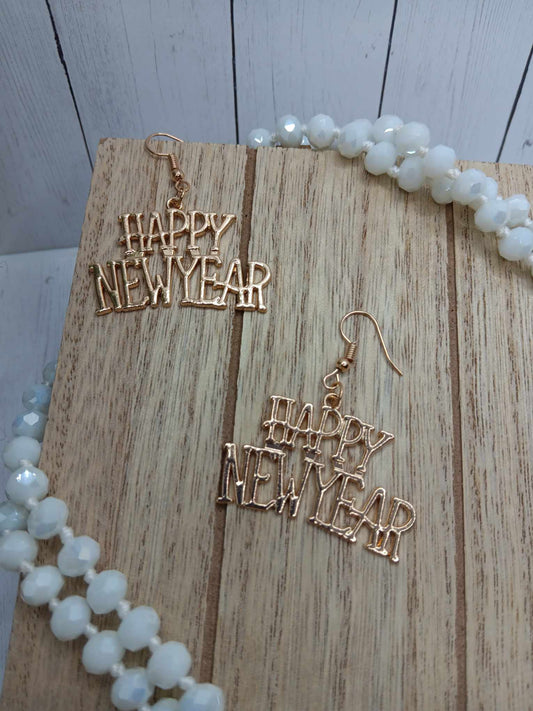 Gold Happy New Year Earrings