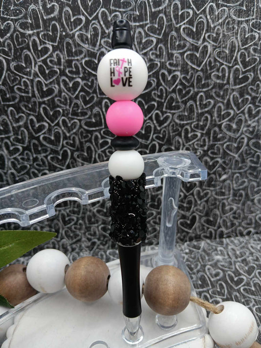 Faith Hope Love Beaded Breast Cancer Awareness Ink Pen