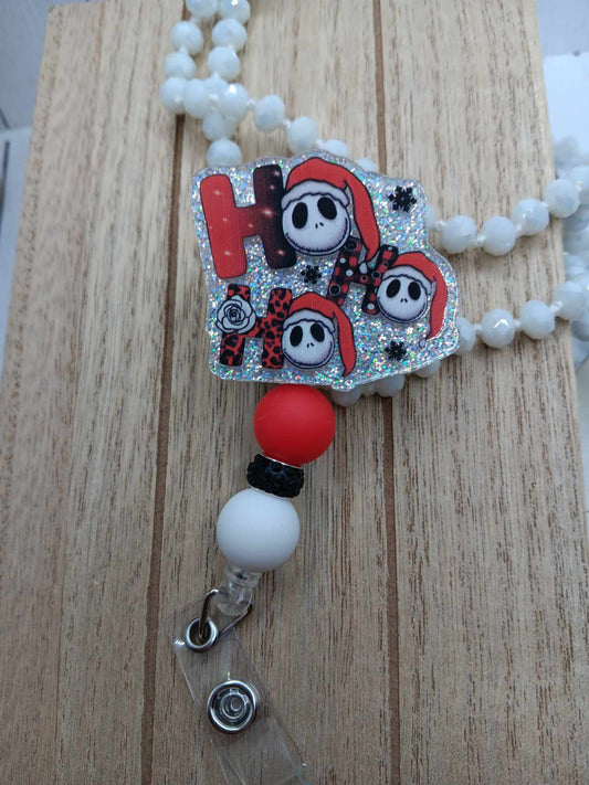 HO HO HO Glitter Beaded Badge Reel