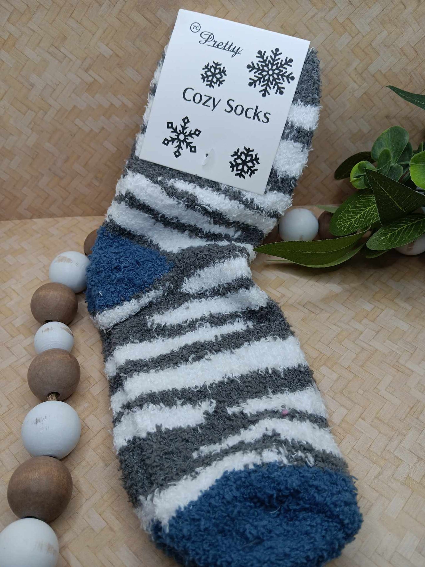 Grey, Blue, & White Fuzzy Socks