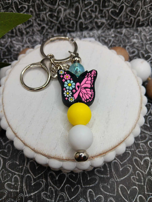 Pink Butterfly w/ Pink Ribbon Breast Cancer Awareness Keychain