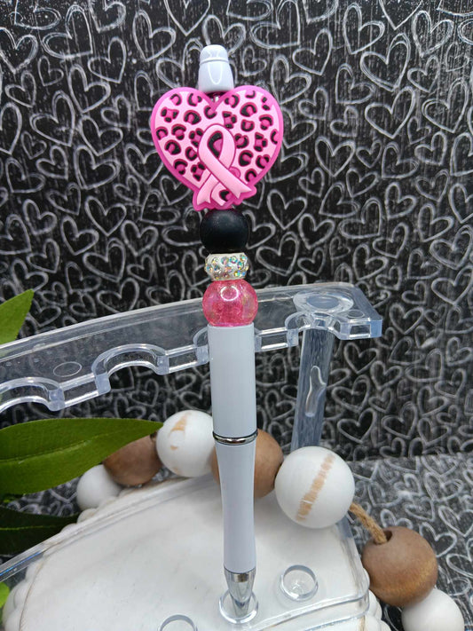 Leopard & Pink Ribbon Beaded Breast Cancer Awareness Ink Pen