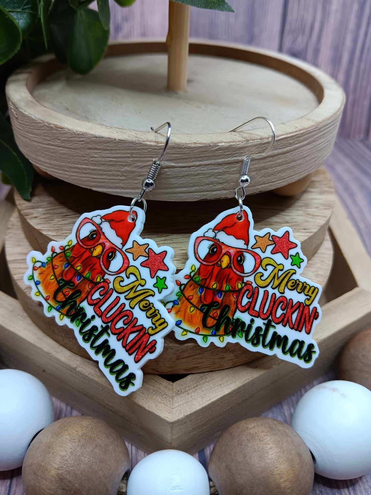 Merry Cluckin' Christmas Chicken Earrings