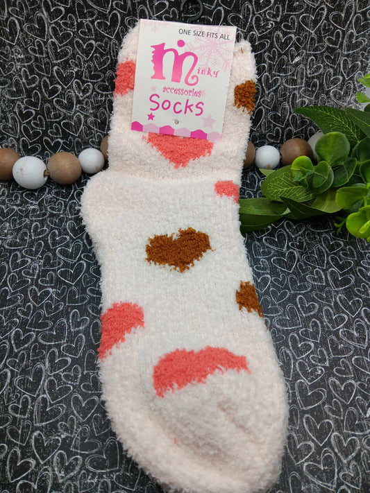 Coral, Tan, & Brown Heart Socks