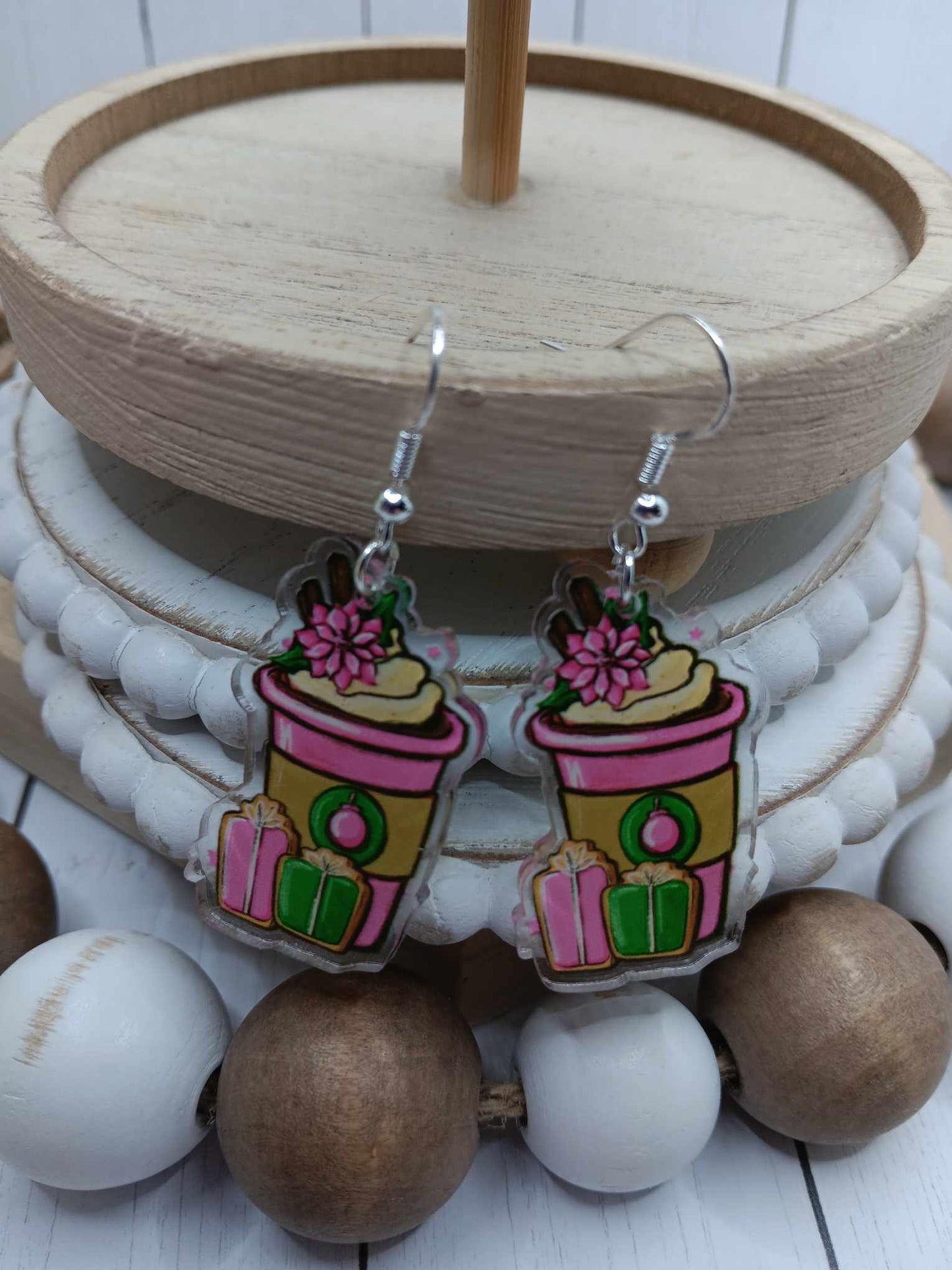 Pink Christmas Coffee Earrings