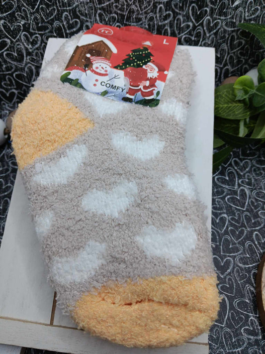 Tan Heart Children's Fuzzy Socks