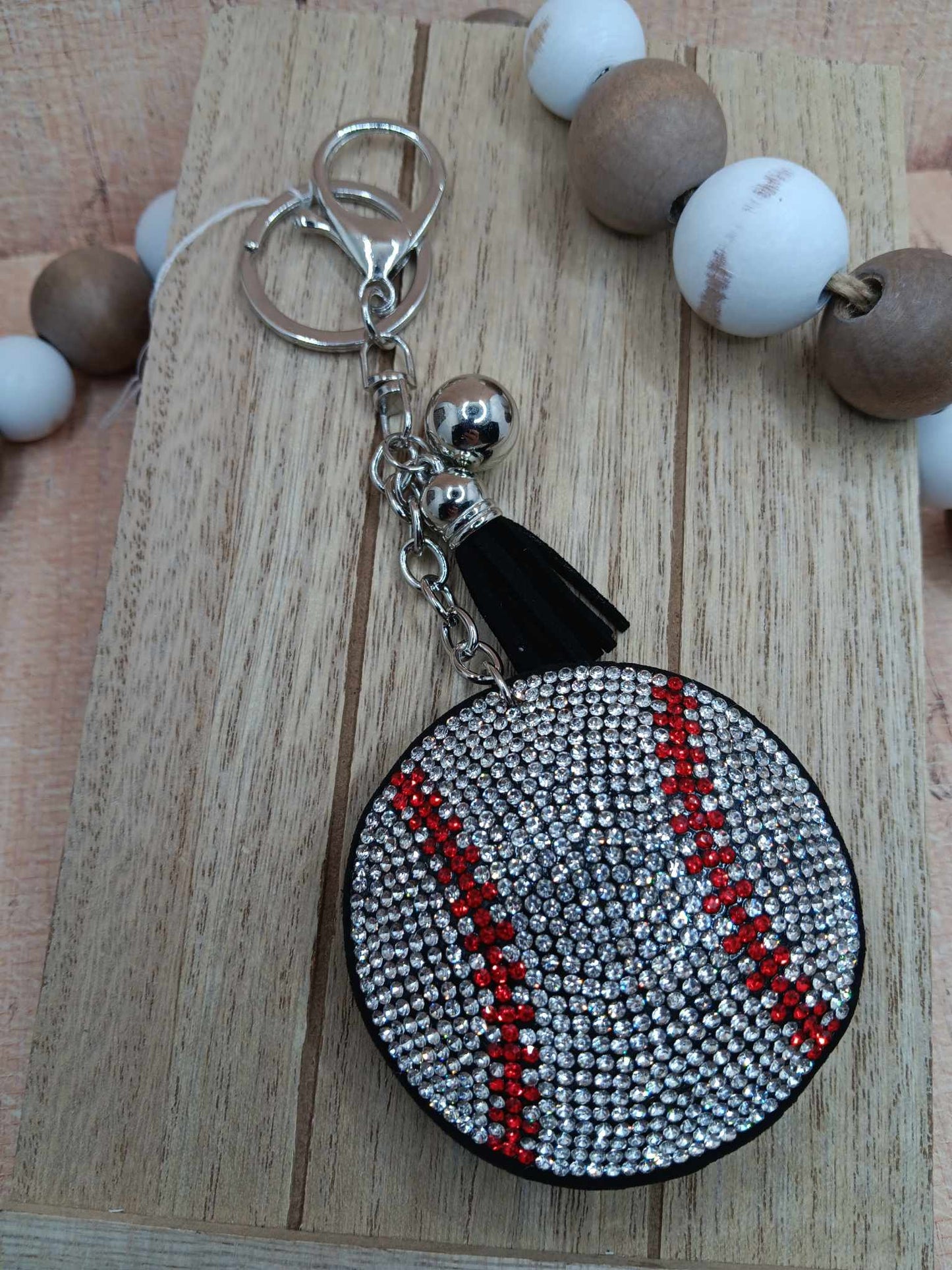 Rhinestone Baseball Keychain