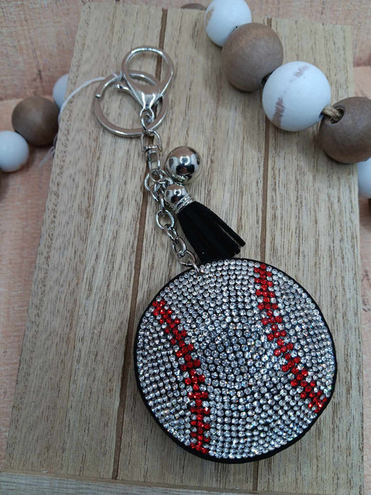 Rhinestone Baseball Keychain