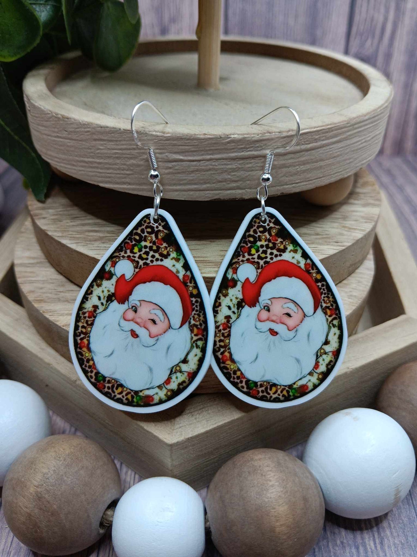 Leopard Santa Christmas Earrings