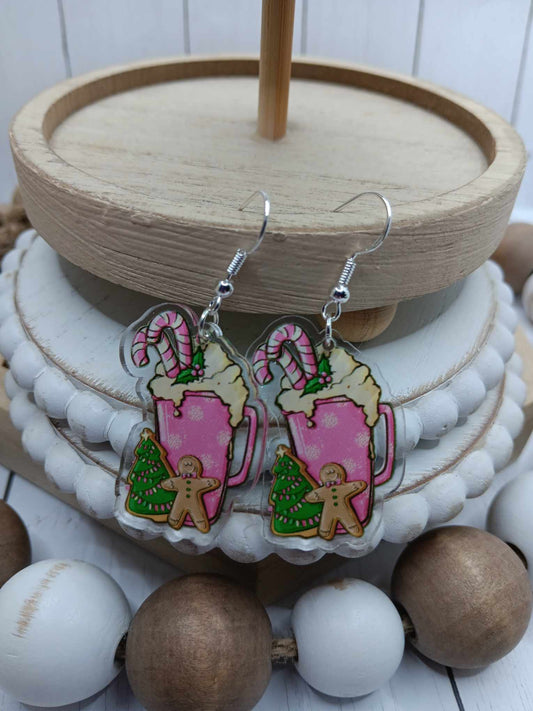 Pink Gingerbread Coffee Earrings