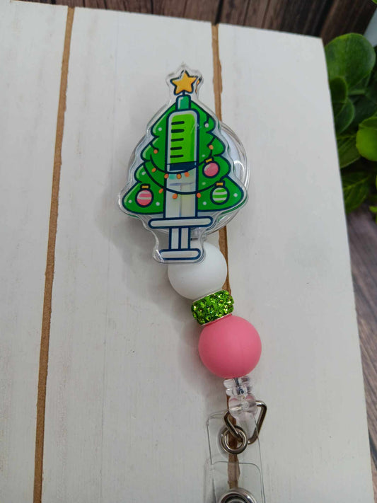 Christmas Tree Nurse Beaded Badge Reel